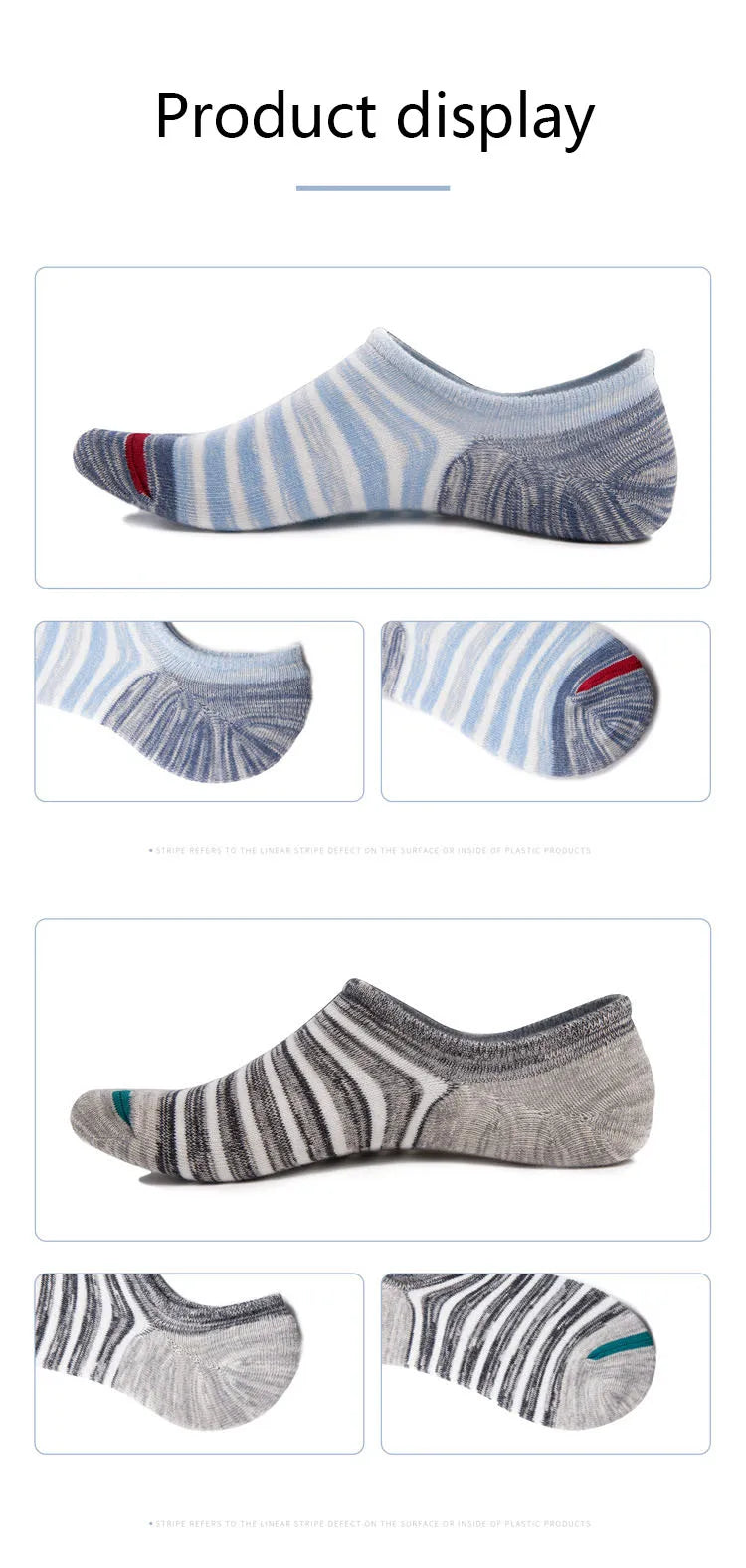 5 Pairs/lot Men Socks Large size Spring Summer Cotton Fashion Striped Silicone Non-slip socks Soft Breathable Short Socks Male