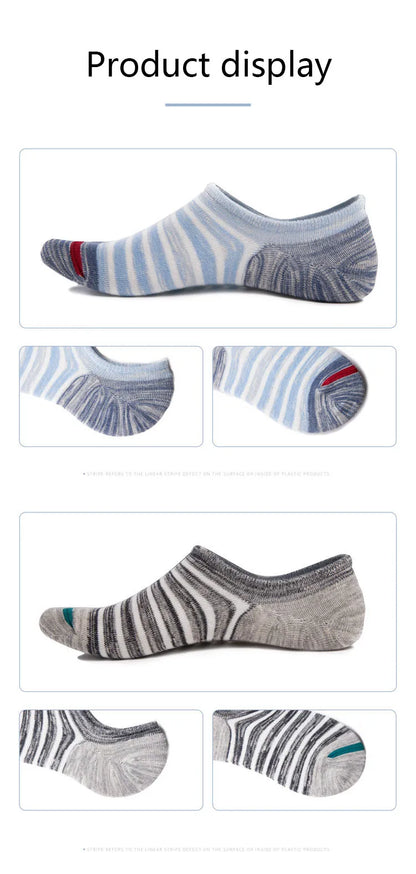 5 Pairs/lot Men Socks Large size Spring Summer Cotton Fashion Striped Silicone Non-slip socks Soft Breathable Short Socks Male