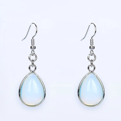Natural Stone Water-Drop Dangle Earrings – Teardrop Hooks