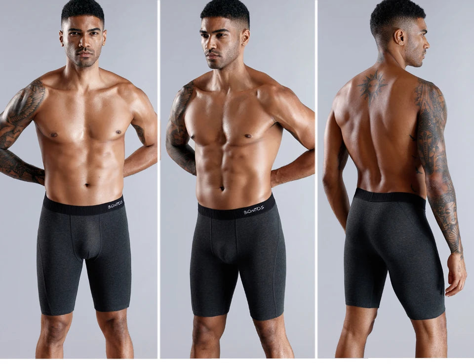 BONITOS Men Boxer Long Leg Boxer Men Underwear Men Underpants Erkek Natural Cotton Sexy Boxer Shorts Top Brand Underwear Soft