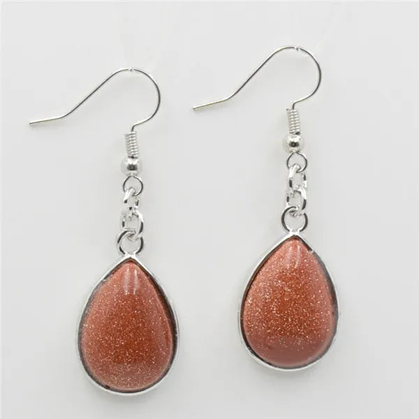 Natural Stone Water-Drop Dangle Earrings – Teardrop Hooks