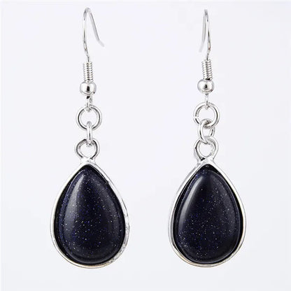 Natural Stone Water-Drop Dangle Earrings – Teardrop Hooks