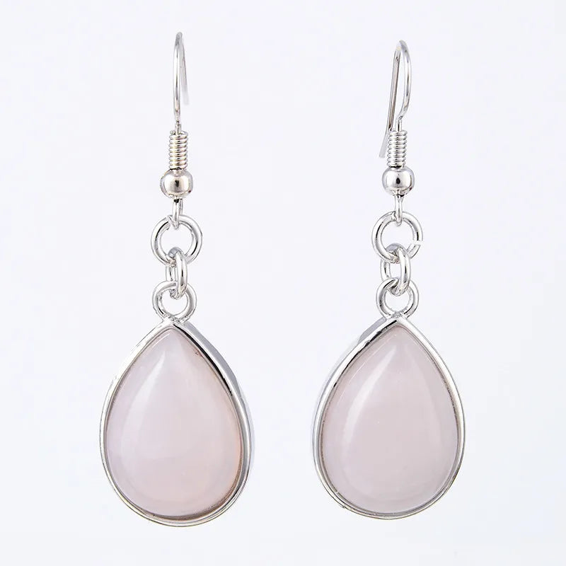 Natural Stone Water-Drop Dangle Earrings – Teardrop Hooks