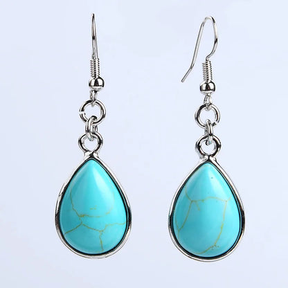 Natural Stone Water-Drop Dangle Earrings – Teardrop Hooks