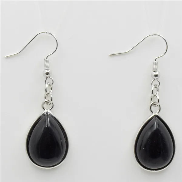 Natural Stone Water-Drop Dangle Earrings – Teardrop Hooks