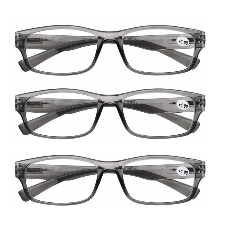 Reading Glasses for Men & Women - 3 Pack Square Readers | Unbreakable Plastic Frame Spectacles