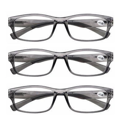 Reading Glasses for Men & Women - 3 Pack Square Readers | Unbreakable Plastic Frame Spectacles