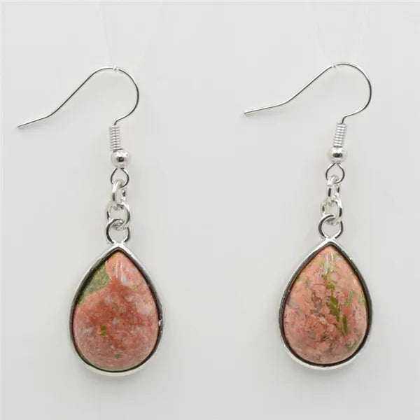 Natural Stone Water-Drop Dangle Earrings – Teardrop Hooks