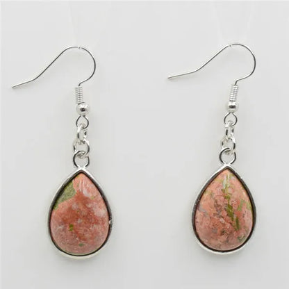Natural Stone Water-Drop Dangle Earrings – Teardrop Hooks