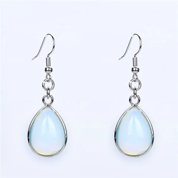 Natural Stone Water-Drop Dangle Earrings – Teardrop Hooks
