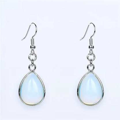 Natural Stone Water-Drop Dangle Earrings – Teardrop Hooks