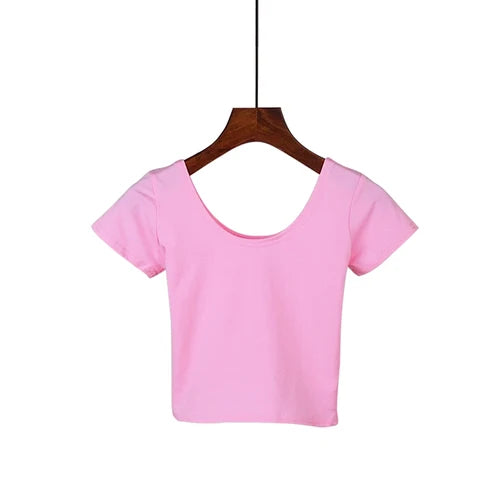 Stretch Women Cotton Sexy U Neck Crop Top 2024 Girls Short Sleeve Female Fashion Best Sell Popular Tee Top T-shirt Hot Sale