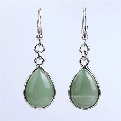 Natural Stone Water-Drop Dangle Earrings – Teardrop Hooks