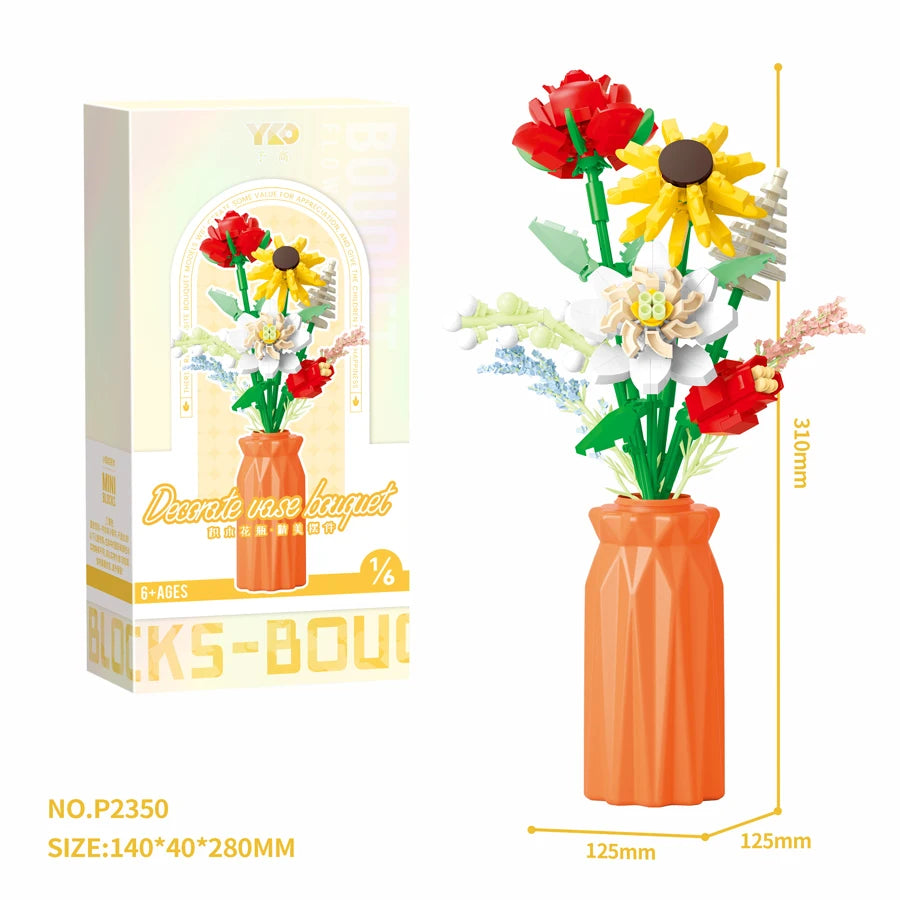 DIY Handmade Flower Building Blocks Set - Plastic Vases for Creative Bouquets - ZOOMNSTORE
