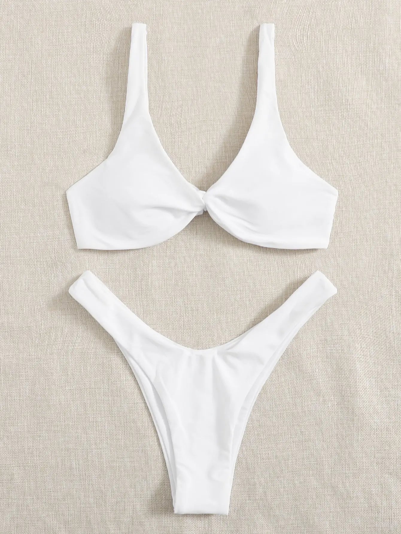 Solid Tie Bikini Set - Padded Push-Up High Leg Brazilian Swimsuit for Women - ZOOMNSTORE