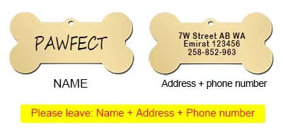 Pet Collar Personalized ID Tag Engraved Name for Dog Cat Puppy Keyring Charm Pendant Bone Necklace Accessories