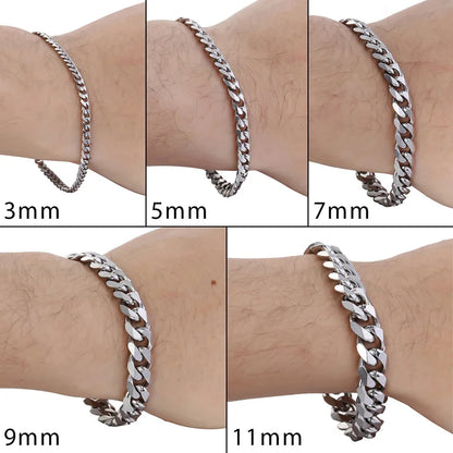 Mens Stainless Steel Curb Cuban Link Bracelet - Black  Gold Silver Color Womens Jewelry KBM03 - ZOOMNSTORE