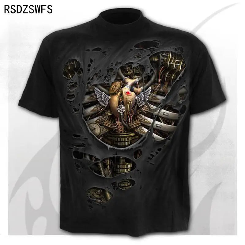 Mens 3D Skull T-Shirt - Punk Summer Streetwear Top O-neck Sizes XXS-5XL - ZOOMNSTORE