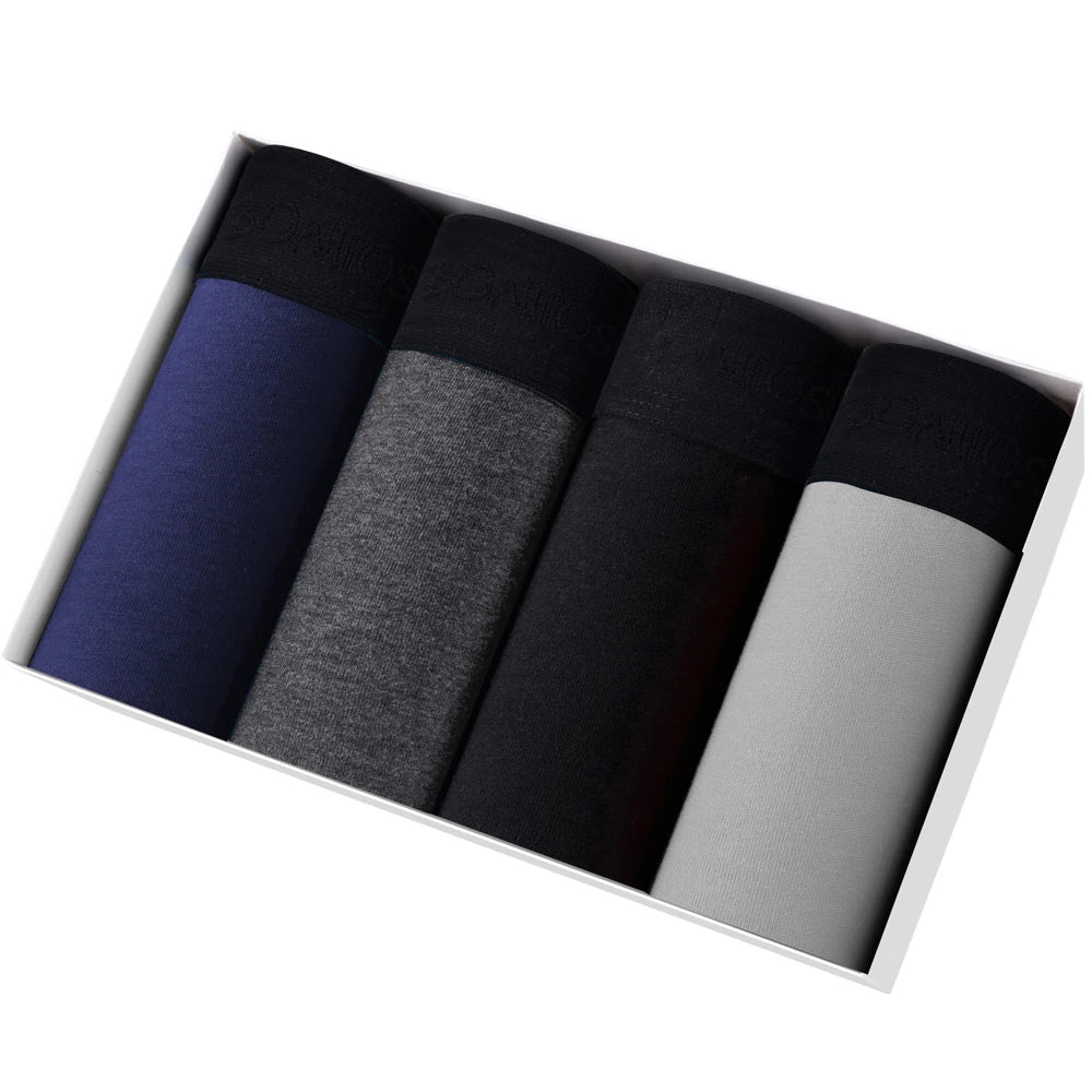Mens Cotton Boxer Shorts - 4-Pack Underwear Set Soft and Comfortable