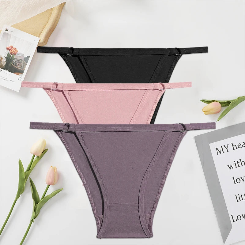 FINETOO 3PC/Set Women's Cotton Panties Underwear Metal Buckle Briefs M-2XL Female Underpant Low Waist Woman Sexy Panty Lingerie