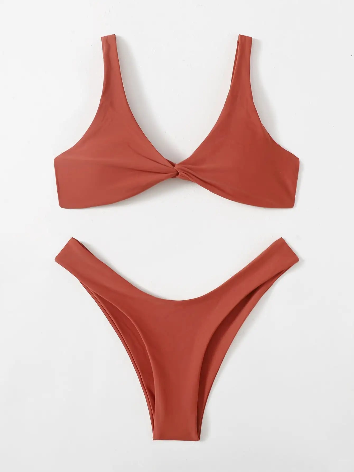 Solid Tie Bikini Set - Padded Push-Up High Leg Brazilian Swimsuit for Women - ZOOMNSTORE