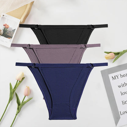FINETOO 3PC/Set Women's Cotton Panties Underwear Metal Buckle Briefs M-2XL Female Underpant Low Waist Woman Sexy Panty Lingerie