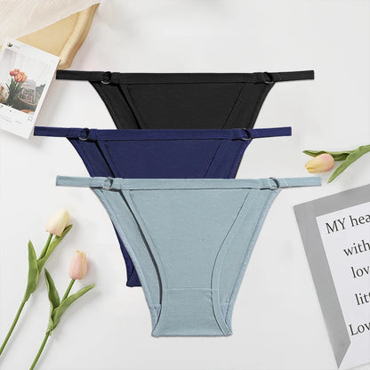 FINETOO 3PC/Set Women's Cotton Panties Underwear Metal Buckle Briefs M-2XL Female Underpant Low Waist Woman Sexy Panty Lingerie