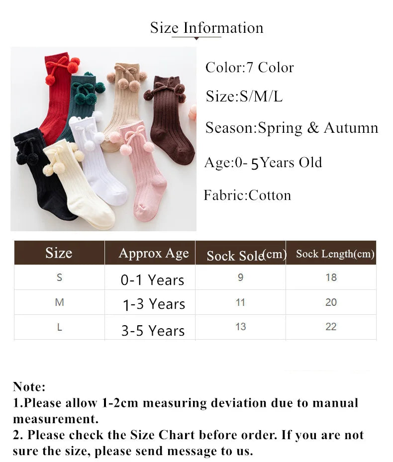 Baby Girls Cherry Ball Knee High Socks Toddler Tube British Style Princess Socks For Kids Knitted Sock Leg Warmer 0-5Years