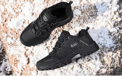 Men Winter Snow Boots - Waterproof Leather Hiking Shoes With Rubber Sole