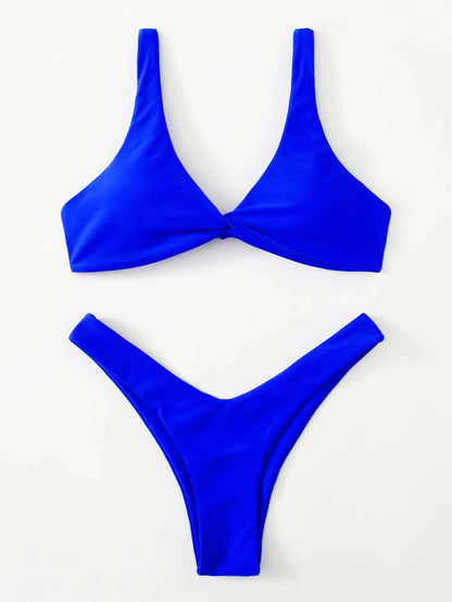 Solid Tie Bikini Set - Padded Push-Up High Leg Brazilian Swimsuit for Women - ZOOMNSTORE