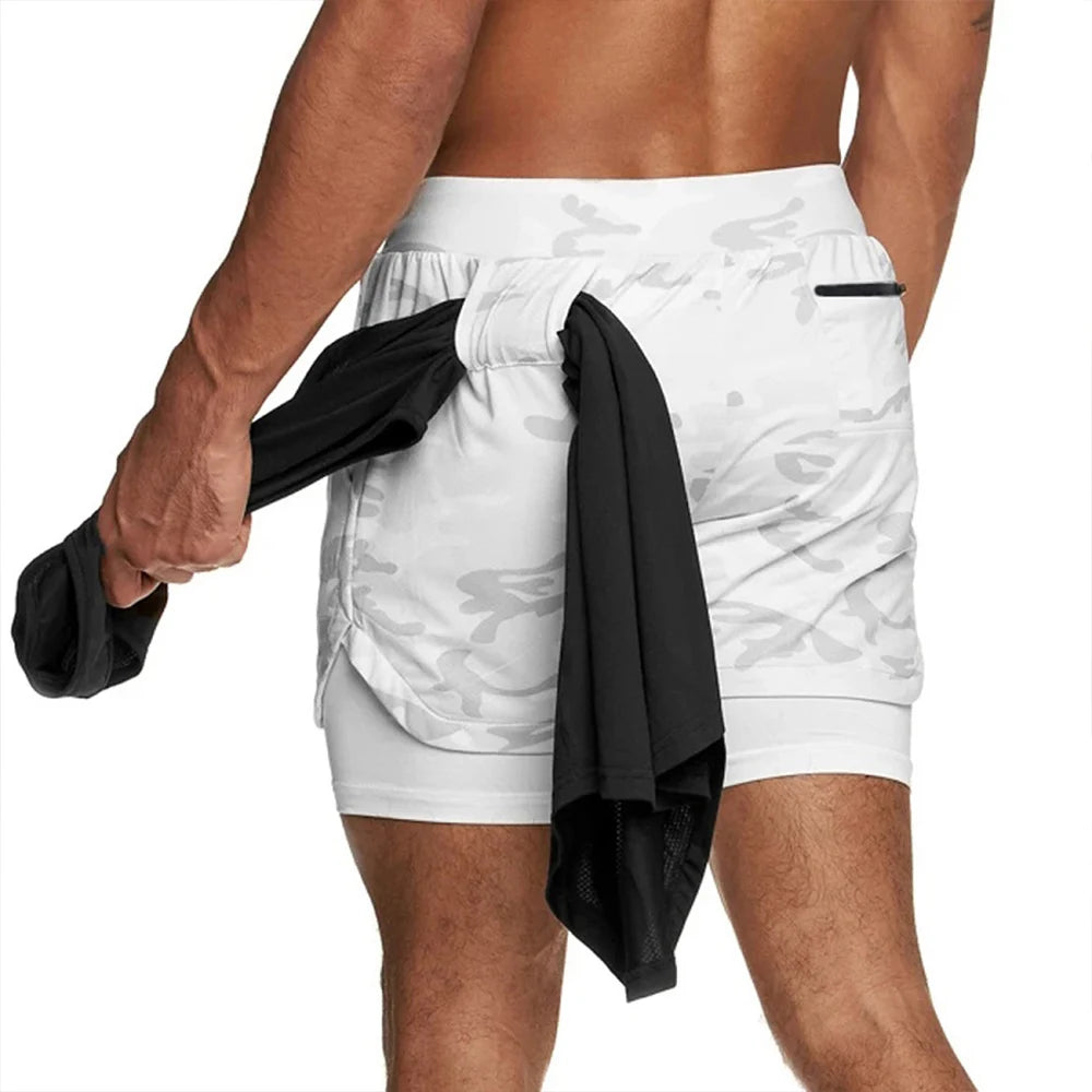 Men Running Shorts - 2 in 1 Quick Dry Sports Jogging Shorts with Hidden Phone Pocket
