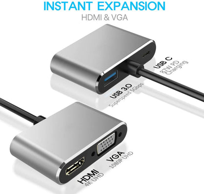 USB C Hub Adapter – 8-in-1 Aluminum Alloy Multiport Docking Station with 4K HDMI, Thunderbolt 3 & RJ45 Ethernet