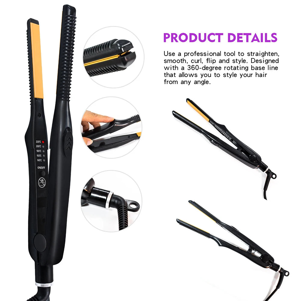 Hair Straightener Curler - Small Flat Iron With Ionic Ceramic Plates & Tourmaline - ZOOMNSTORE