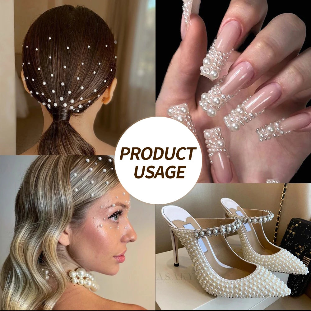 Half Round Pearl Beads - 3D Nail Charms Flatback White Pearls Various Sizes 15-5mm - ZOOMNSTORE