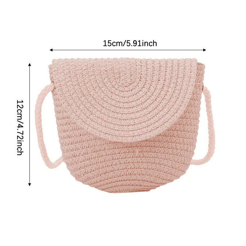 Half Moon Rattan Crossbody Bag - Handmade Woven Straw Beach Bag for Women - ZOOMNSTORE