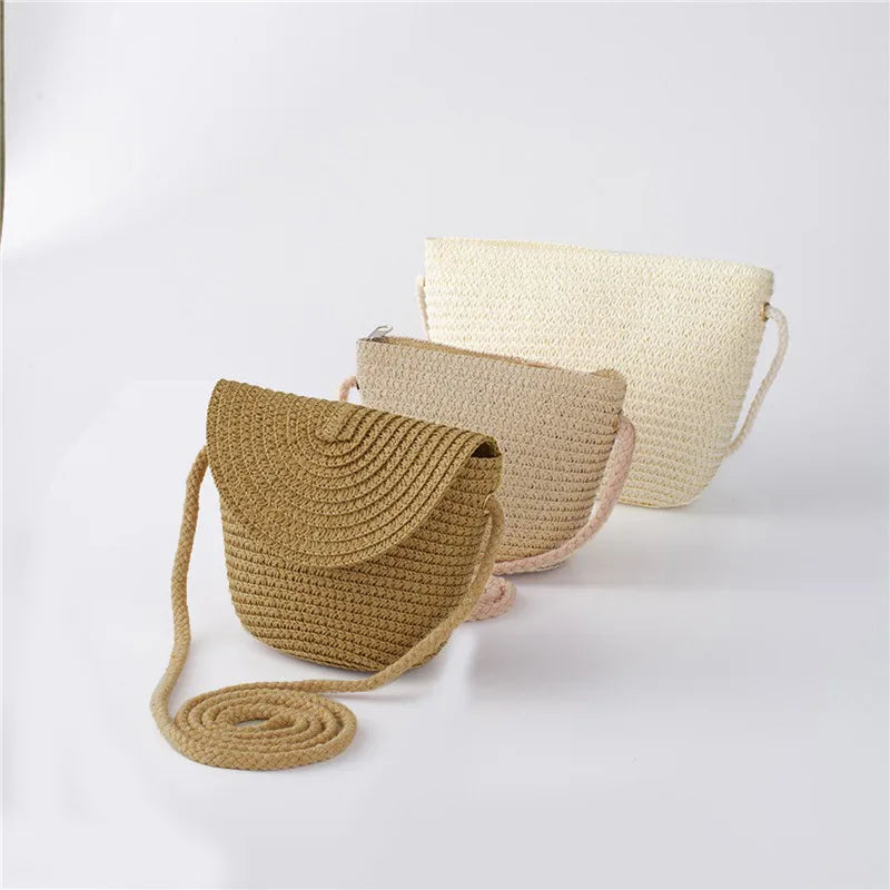 Half Moon Rattan Crossbody Bag - Handmade Woven Straw Beach Bag for Women - ZOOMNSTORE