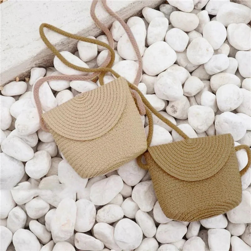 Half Moon Rattan Crossbody Bag - Handmade Woven Straw Beach Bag for Women - ZOOMNSTORE