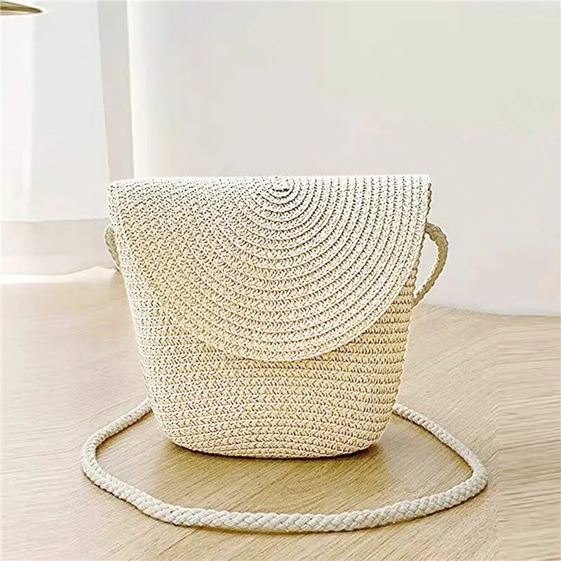 Half Moon Rattan Crossbody Bag - Handmade Woven Straw Beach Bag for Women - ZOOMNSTORE