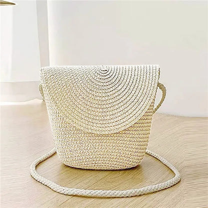 Half Moon Rattan Crossbody Bag - Handmade Woven Straw Beach Bag for Women - ZOOMNSTORE