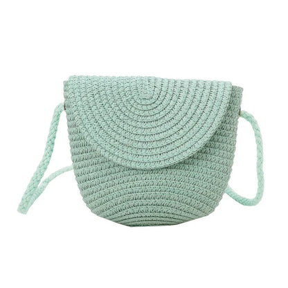 Half Moon Rattan Crossbody Bag - Handmade Woven Straw Beach Bag for Women - ZOOMNSTORE