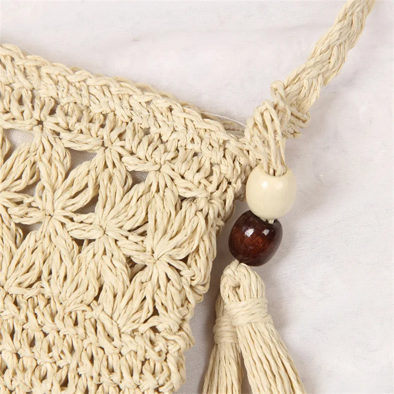 Half Moon Rattan Crossbody Bag - Handmade Woven Straw Beach Bag for Women - ZOOMNSTORE