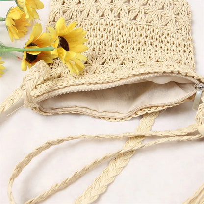Half Moon Rattan Crossbody Bag - Handmade Woven Straw Beach Bag for Women - ZOOMNSTORE