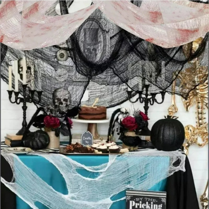 Creepy Bloody Black Gauze Cloth - Halloween Decoration Fabric for Parties and Yards - ZOOMNSTORE