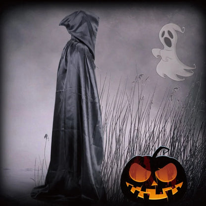 Halloween Cloak Soft Unisex Hooded Black Robe Witch Long Cape Cosplay Costume Prop Party Performance Supplies Holiday Decoration - ZOOMNSTORE