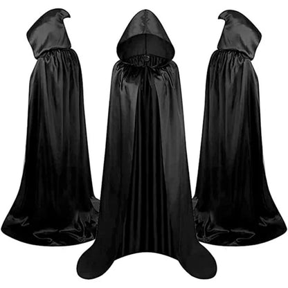 Halloween Cloak Soft Unisex Hooded Black Robe Witch Long Cape Cosplay Costume Prop Party Performance Supplies Holiday Decoration - ZOOMNSTORE
