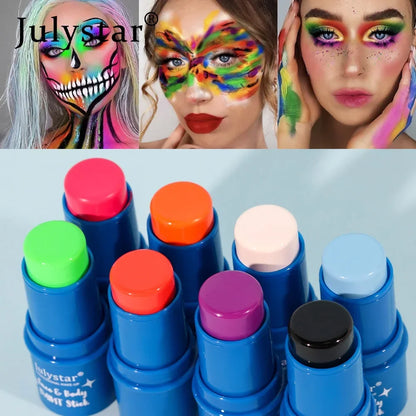 Halloween Face Body Painting Stick Cream Waterproof UV Light Neon Green Purple Pink Black White Paint Party Art Makeup - ZOOMNSTORE