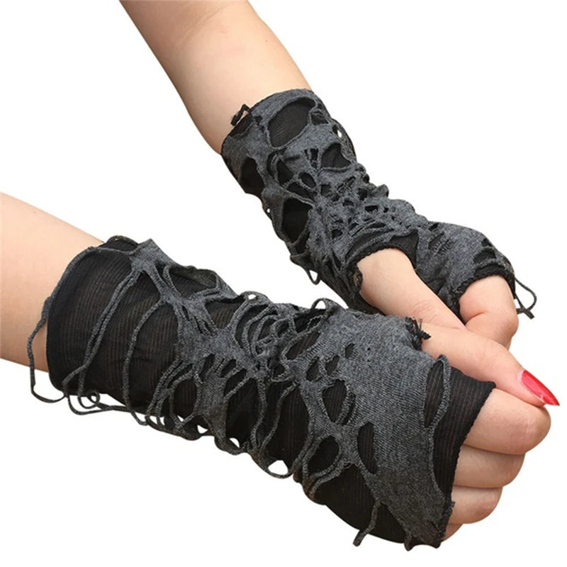 Halloween Broken Slit Gloves Black Ripped Holes Cosplay Gloves Adults Sexy Gothic Fingerless Gloves Fashion Accessories - ZOOMNSTORE