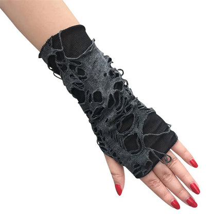 Halloween Broken Slit Gloves Black Ripped Holes Cosplay Gloves Adults Sexy Gothic Fingerless Gloves Fashion Accessories - ZOOMNSTORE