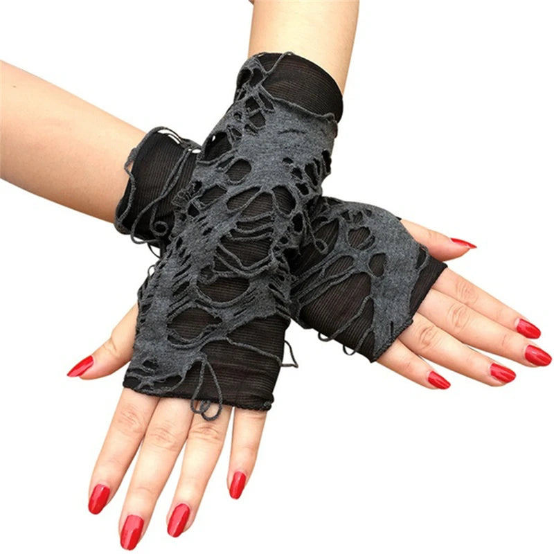 Halloween Broken Slit Gloves Black Ripped Holes Cosplay Gloves Adults Sexy Gothic Fingerless Gloves Fashion Accessories - ZOOMNSTORE