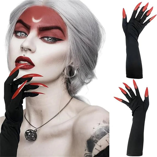 Cool Halloween gloves long section ghost claw dress up gloves fashionable red long nails Cosplay Halloween funny gloves - ZOOMNSTORE